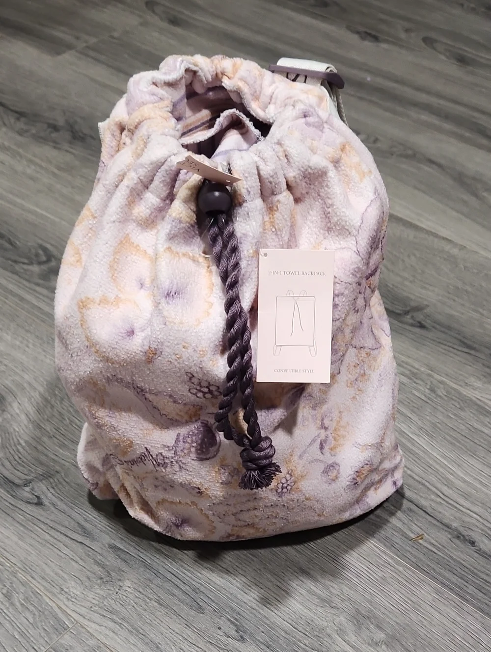 NWT Plush Drawstring Beach Towel Victoria Secret Backpack - Lavender Floral